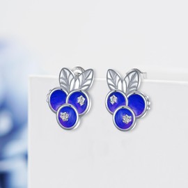 Blueberry Earrings 925 Sterling Silver Blueberry Studs Earrings Fruit Jewelry Birthday Gifts for Women