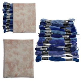 Shades of Blue Embroidery Thread Bundle - 24 Luca-S Embroidery Floss Skeins with Aida 16 Count Tan Hand-Dyed Cross Stitch Fabric by VolcanoStitching