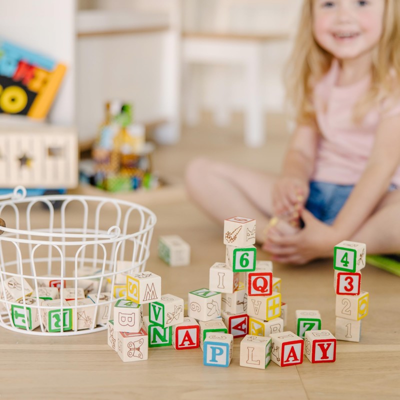 Melissa & Doug Deluxe Wooden ABC/123, 50-Piece Set of Classic
