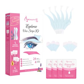 Beauty7 Eyebrow Wax Strips Fit Wax Strips Pre-Cut Eyebrow Wax 24 Pieces Eyebrow Wax Strips with 4 Pieces Wax Remover Cloths Hair Removal Strips Suitable for Sensitive Skin Women