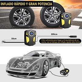 Compresor de Aire Portatil，150PSI Inflador de Llantas para Auto,con Auto Stop y LED,Bomba para Inflar Llantas DC 12V Rápida para Coche, Bicicleta Motocicleta, Colchón de Aire de Bola
