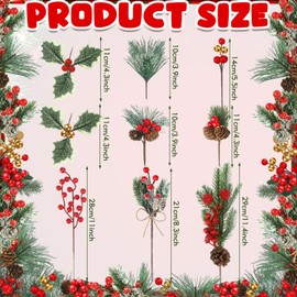 42 Pcs Christmas Floral Picks Artificial Christmas Berry Stems Assorted Pine Cone Picks Christmas Tree Picks Leaves Branch Berry Twigs for Christmas Tree DIY Crafts Wreath Garland Decoration