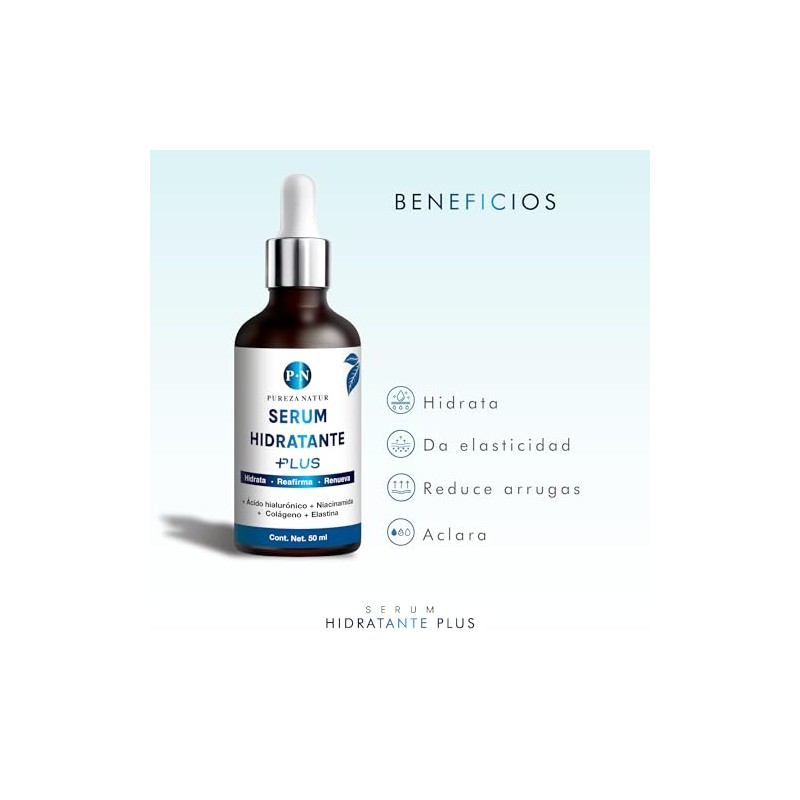 Purezanatur Serum Acido Hialurónico Niacinamida Colágeno Elastina Facial Suero Hidratante