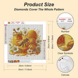 Acudotr Bee Diamond Painting Kits for Adults, 5D DIY Diamond Art Kits for Beginners, Full Drill Diamond Painting Kits for Home Wall Decor, 12x12 Inch