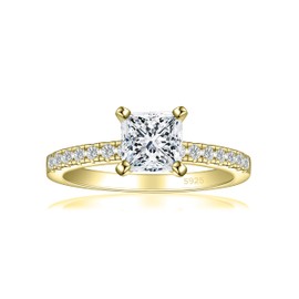 JALOKIVI 1.25CT 925 Sterling Silver Engagement Rings for Women Princess Cut Solitaire Cubic Zirconia Wedding Promise Rings for Her Gold Size 4.5