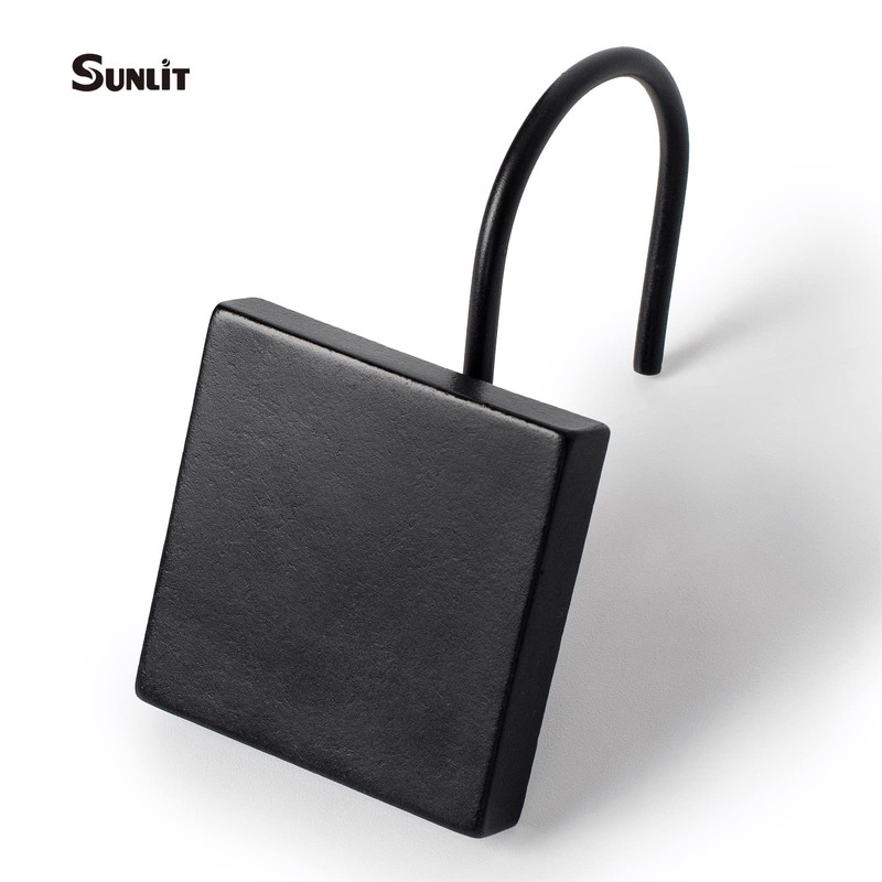 Sunlit Geometric Decorative Shower Curtain Hooks, Matte Square Geometric Black