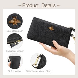 imeetu Women's Wristlet Clutch Purse Leather Cell Phone Wallet Handbag with Wrist Strap, Lavender, with Wrist Strap