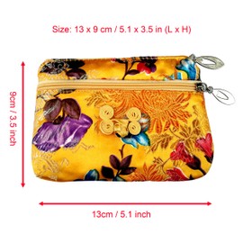 HUAMULAN 6 PCS Chinese Silk 2 Zippers Coin Purse Bag Brocade Wallet Lipstick Container Jewelry Embroidered Pouch Bag Make Up Organizer