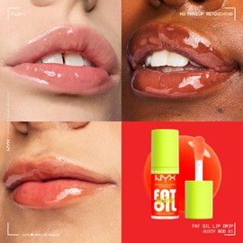 NYX Professional Makeup Lip Oil, Fat Oil Lip Drip, High Shine Tinted Gloss, 12hr Hydrating Lip Treatment with Squalane, Non-Sticky, Vegan, Shade: Juicy Boo