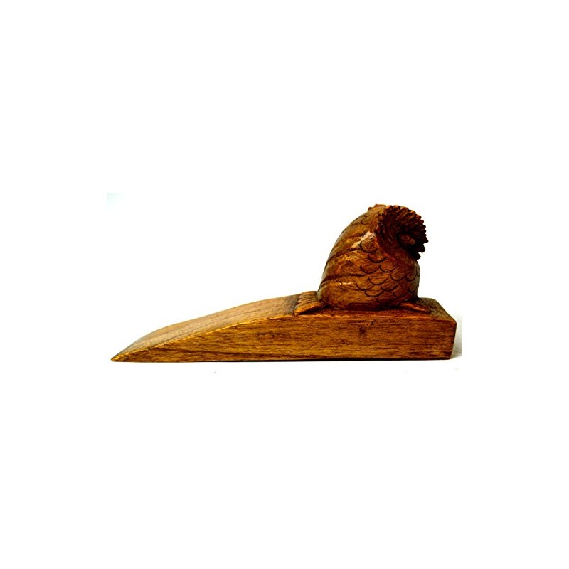 HAND CARVED WOODEN DOOR STOPPER WEDGE HOME DECOR (OWL)