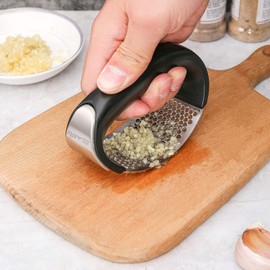 Garlic Ginger Press Rocker Squeezer, Handheld Crusher, Ergonomic Handle, Stainless Steel Mesh, Crush, Mince, Vegetables, Easy to use Easy to Clean, Effortless, Safe, Effective, Essential Kitchen Tool