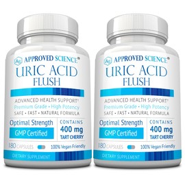 Approved Science Uric Acid Flush Supplement - Tart Cherry, Turmeric, Milk Thistle - Joint Support & Active Mobility - Made in USA - Vegan - 180 Capsules Per Bottle - 6 Month Supply - 2 Bottles
