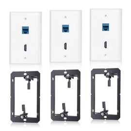 3 Pack HDMI Ethernet Wall Plate, RJ45 Cat6 HDMI Keystone Jack, 2-Port Ethernet Wall Outlet with Low Voltage Mounting Bracket, Hide Cables Behind The Wall