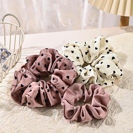 Yonchic 4 -Piece Luxury Satin Hair Scrunchies Set, Non-slip Gentle Elastic Hair Ties for Women Girls, Ponytail Holders Scrunchy for All Hair Types (Love Heart)