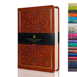 Victoria's Journals, Diaries, Vintage Faux Leather, Hardback, Ruled, Old Fashioned Travel Journal, 14.5 x 20.5 cm, Brown