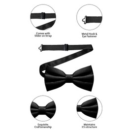 Trimming Shop Satin Classy Neck Bow Tie Solid Black Colour Adjustable Butterfly Pretied Bowtie Tuxedo Men Women Kids Formal Casual Party Wear Fashion Accessory