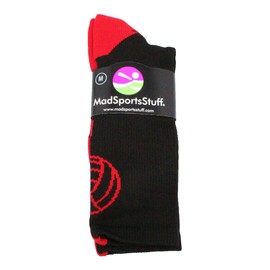 MadSportsStuff Volleyball Logo Crew Socks (Black/Scarlet, Medium)