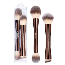 MAANGE Juego de brochas para base, 2 piezas, de doble punta, para mezclar polvo líquido, corrector, crema, colorete, Buffe (Marrón café)