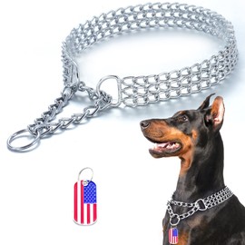 JanToPet Dog Chain Collar Stainless Steel Adjustable Walking Collar Metal Cuban Link Dog Collar Chew Proof Triple Row Chain Dog Collar for Large Small Medium Dogs(3 Row,S)