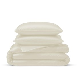 Linenwalas Duvet Cover Set Queen Size - Viscose Derived from Bamboo Soft, Breathable, Light Weight, Cooling Comforter Cover with Zipper Closure and Corner Ties (Queen, Ivory)