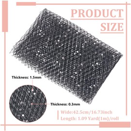 BENECREAT 1 Yards Birdcage Veil Netting Fabric, 16.7inch Black Russian Millinery Netting Tulle Fabric Mesh Hat Veil with Clear Diamond for Wedding Decor, DIY Bridal Dress