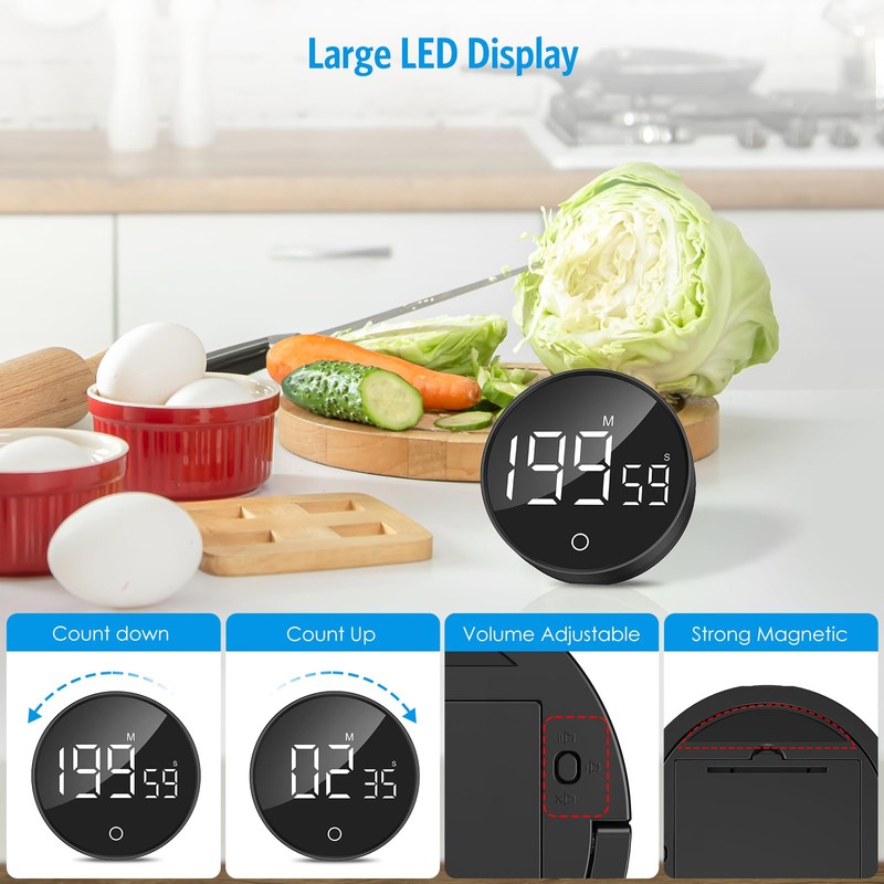 AMIR Digital Kitchen Timer, Visual Timers with LED Digital Display,
