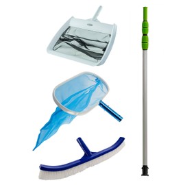 Aqua Select Maintenance Kit | Includes EZ-Clip 7' - 21' Telescopic Pole, Pool Brush, Leaf Skimmer and Pool Rake for Above Ground and Inground Swimming Pools