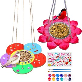 DAGORD Set of 2 Wooden Children's Bird House Bird Feeder Kit Children's Bird House Wooden Construction Kit with Colour Set + Decorative Stickers DIY Wooden Outdoor Toy for Boys Girls