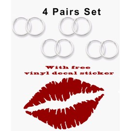 Silver Line 4 Pairs Set Super Small Mini Hoop Earrings Sterling Silver 925 USA Seller 08mm