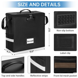 BQKOZFIN Vinyl Record Storage Box with Lock, Fireproof＆Water Resistant LP Record Organizer Crate with Lid for Valuable Album Collection - Holds up 30 Records