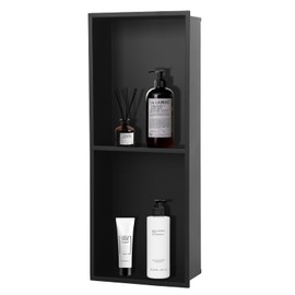 Dawot 2 Tier Shower Niche, 28×12 Inch Black Shower Niche, Waterproof Recessed wall mounted Shower Shelf, No Tile Needed Recessed Niche for Bathroom Kitchen Bedroom Insert Storage, Black