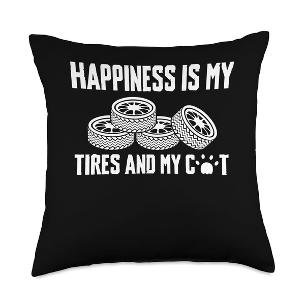 Happiness Is My Tires And My Cat Tire Guy Throw
