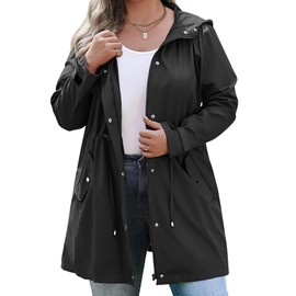 IN'VOLAND Rain Jacket Women Plus Size Long Raincoat with Hood Outdoor Lightweight Windbreaker Travel Jacket
