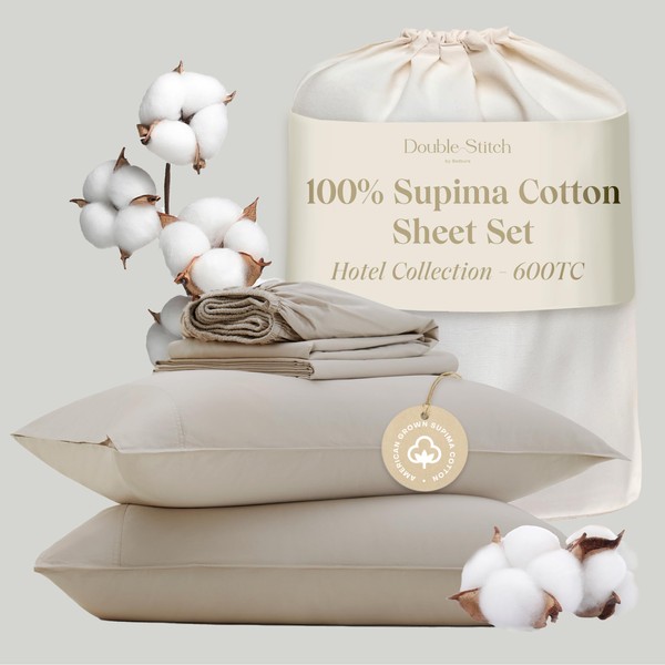 Double Stitch 100% Supima Cotton Sheets Set - 600 Thread