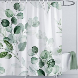 LIVETTY Leaves Shower Curtains Nature Woodland Shower Curtain 180x180cm with 12 Hooks Fabric Bath Curtain Washable Quick-Drying