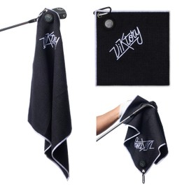 ViKtory Golf Apparel - Magnetic Golf Towel - includes Carabiner Clip and Ball Marker - 18"x 18" (45 cm x 45 cm) (Black)