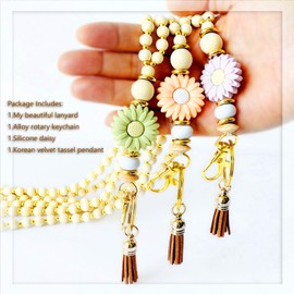 Liohoen Lanyards for Id Badges Women,Cute Teacher Lanyard With Id Holder Lanyards for Keychain Lanyard Wooden beaded Lanyard,Boho key lanyard String