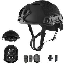 HWZHYB Airsoft Paintball Fast PJ Type Tactical Helmet,with Replacement Foam Padding, Outdoor Sports Protective Equipment (Black)