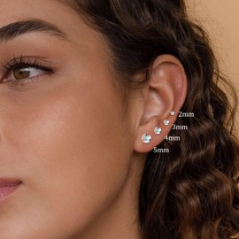 4 Paar G23 Titan Ohrringe für empfindliche Haut Silber Hypoallergen Knorpel Nap Ohrringe 2-5mm, AB Cubic Zirkonia Ohrstecker Blume Flatback Ohrringe（Flatback nicht Titan）