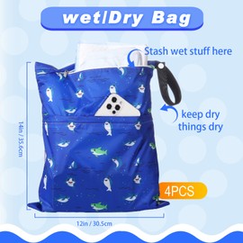 Frienda - 4 bolsas húmedas impermeables reutilizables, lavables, secas, selladas, con asa para viajes, playa, trajes de baño húmedos, pañales, ropa de gimnasio sucio y artículos de cambiador, 12 x 14 pulgadas (naturaleza)