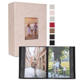 RECUTMS Small Photo Album 4x6 100 Photos Leather Cover Photo Book Albums with 100 Pockets for Family Wedding Anniversary Baby (Light Pink)