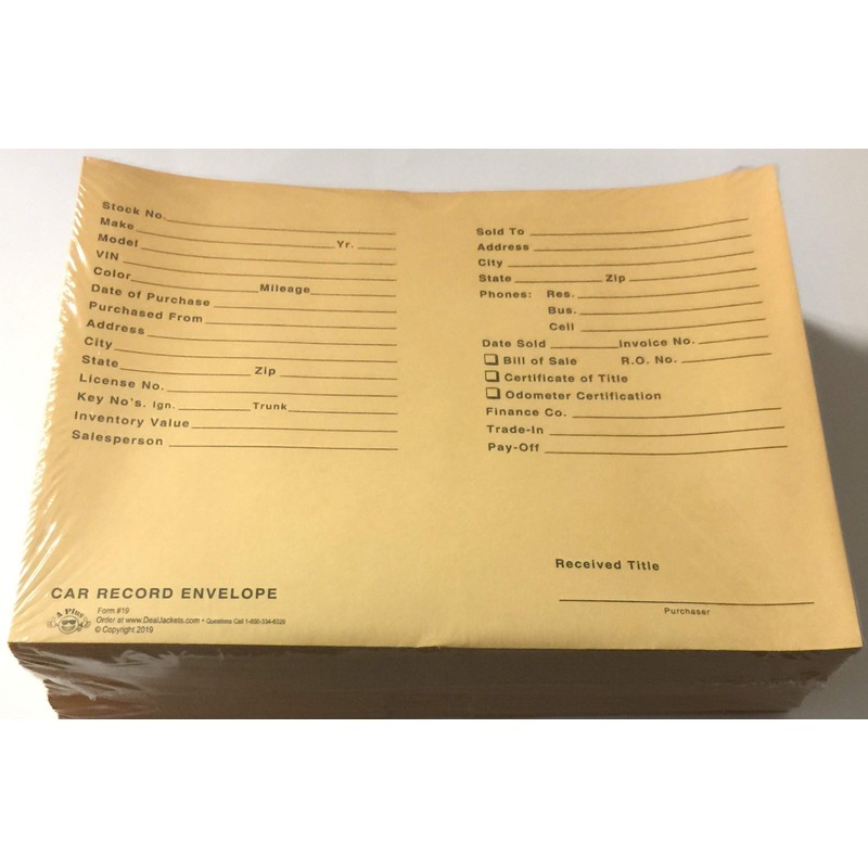 A Plus Printed Paper Car Record Envelope File Folder 12"