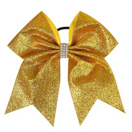 Glitter Cheer Bow Girls Hair Bows Ponytail Holder Hair Ties cheer bows, cheerleader bows for girls.(FS22) (Glitter Cheer Bow Gold)
