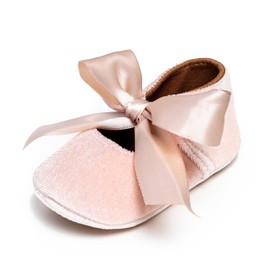 TOULLY Baby Bow Shoes, Anti-Slip Princess Mary Jane Crib Booties (Blush Pink, uk_footwear_size_system, infant, women, age_range, medium, 0_months, 6_months)