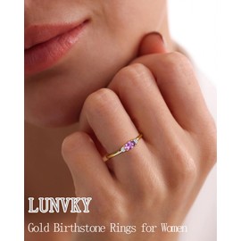Lunvky Gold Birthstone Rings for Women Mother Dainty Stackable Gold Rings Non Tarnish Thumb 14k Gold Plated CZ Emerald Green Gemstone Ring Jewelry Birthday Gift for Mom Daughter Band Size 6-11
