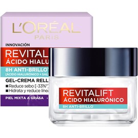 L'Oréal Paris Gel Crema facial Revitalift Ácido Hialurónico Anti-Brillo controla producción de sebo con ácido hialurónico + ácido salicílico y disminuye poros abiertos, ideal para piel grasa, 50ml