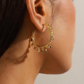 SEIHOP Colored Zircon Drip tassel Stud Earrings 18K Gold Plated Round Hoop with Colorful Zirconia Jewelry for Women and Girls KE0118Y