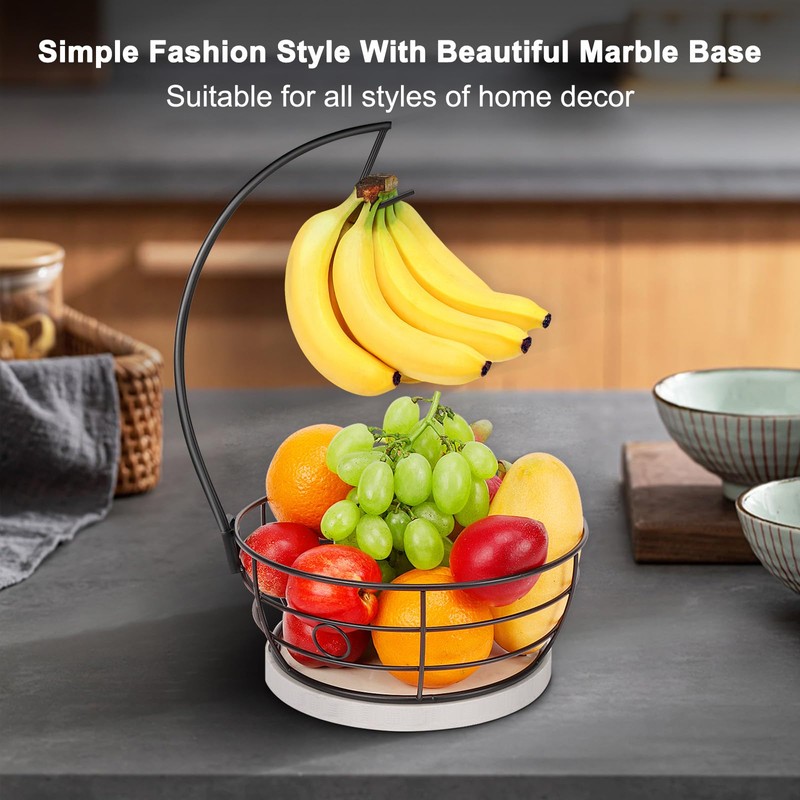 Livabber Countertop Fruit Basket Bowl with Banana Hanger, Modern Standing