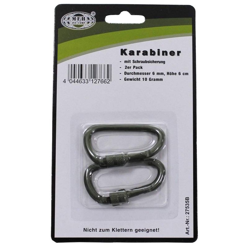 Max Fuchs Carabiner D 6MMx6 CM Screw Lock Two Pack