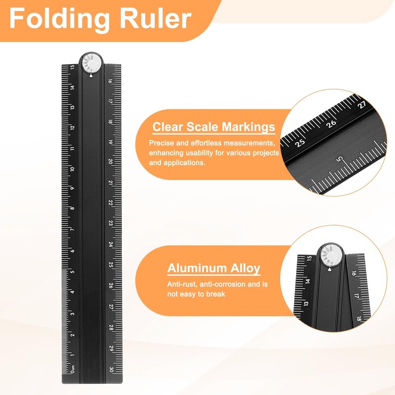 sourcing map Folding and Straight Ruler Kit 30/15cm Metric Aluminum